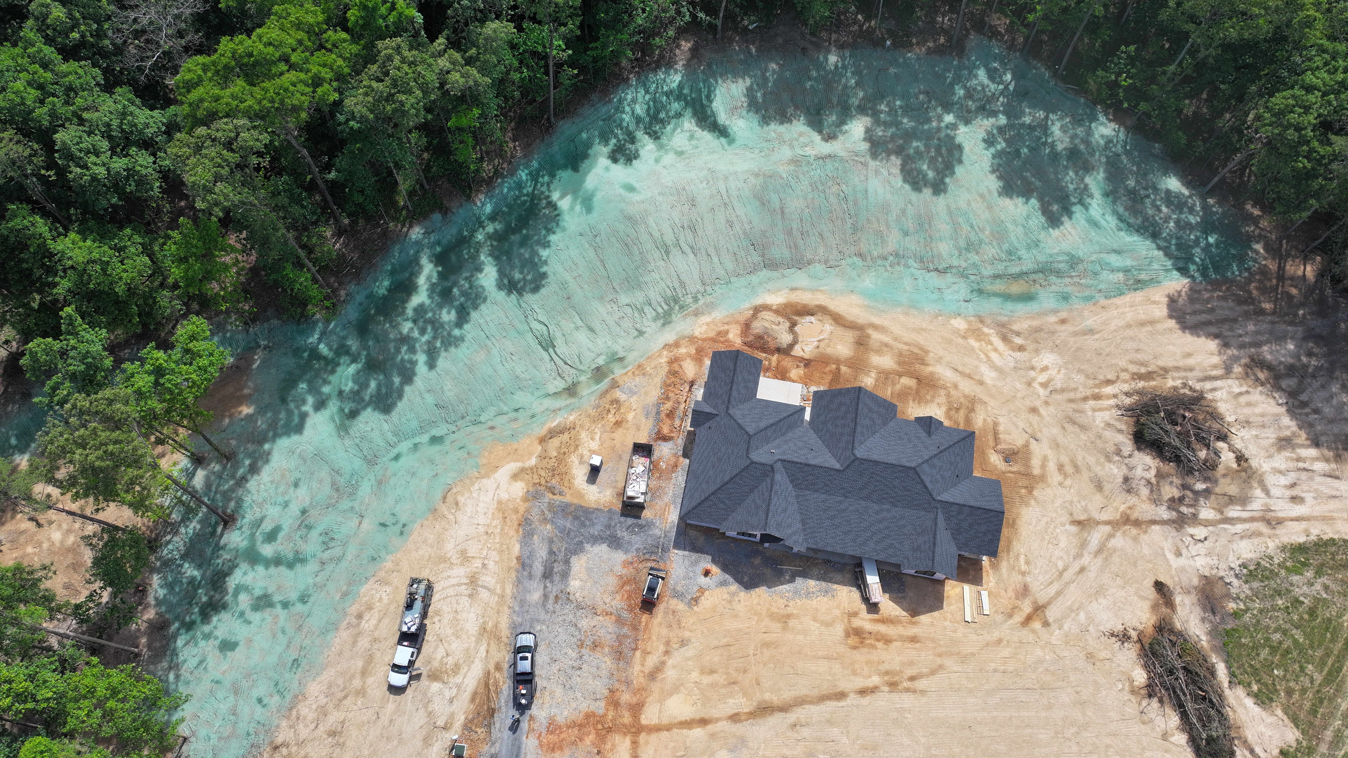 Aerial view of hydroseeding project by Lusk Hydroseeding in Calhoun GA